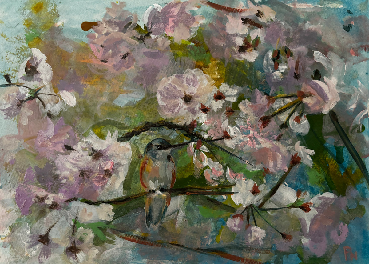 Tiger Mountain Hummingbird  - Framed 14 x 11 " original piece