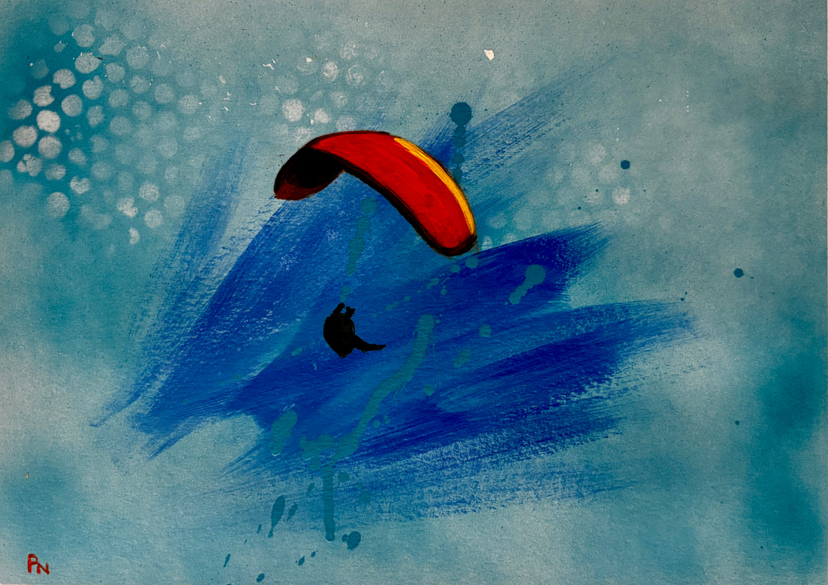 Orange Paraglider - Framed 14 x 11" original piece