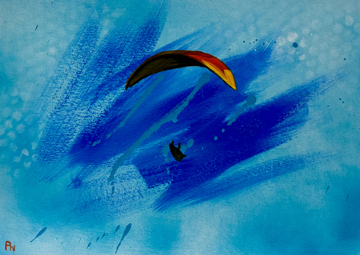 Red Orange Paraglider - Framed 14 x 11" original piece