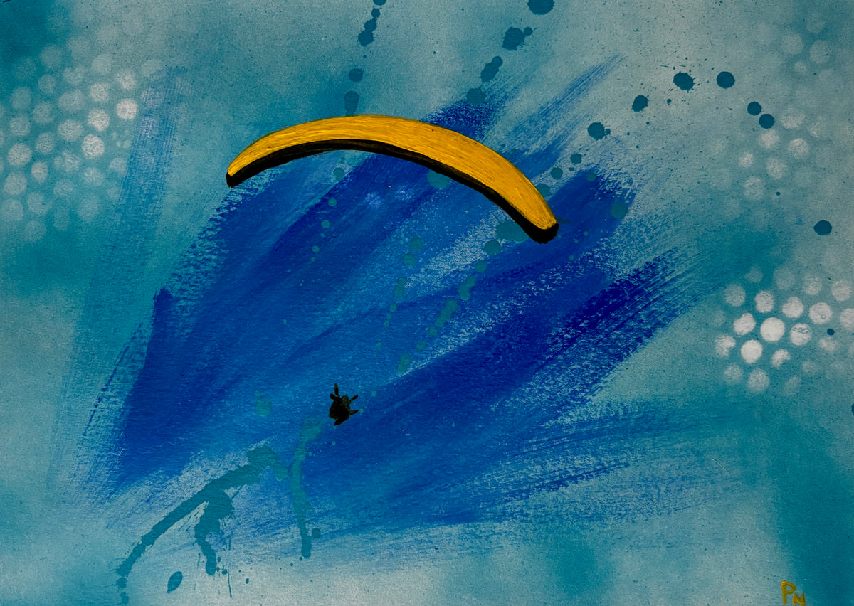 Yellow Paraglider - Framed 14 x 11" original piece